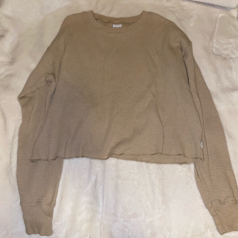 TNA waffle knit long sleeve top in tan